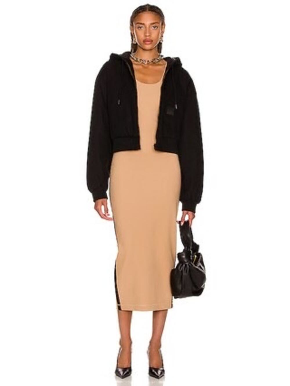 WARDROBE.NYC Tan Black Bodycon Midi Dress Sleeveless Sporty Minimalist S